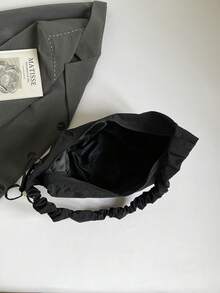Casual Lightweight Pleated Shoulder Bag, Versatile Crossbody Bag For University Students, Outing, School, Commuting, Women's Japanese Style Crescent Moon Bag - Black - View 8