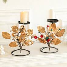 1er-Pack – Kerzenhalter – Schmiedeeisen – Weihnachtskerzenhalter mit Obst- und Blattornamenten – Tischdekoration – Weißgold - Platin - Übersicht 3