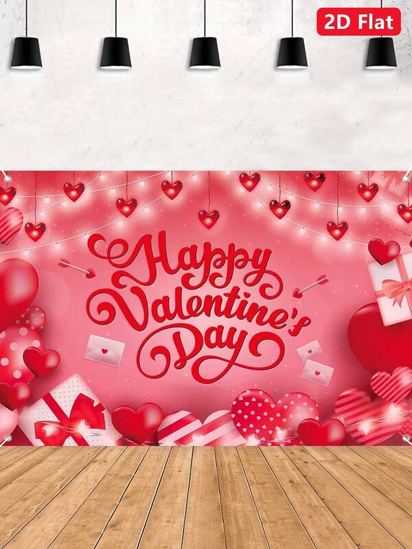 1pc Happy Valentines Day Party Backdrop,59*40Inch Red Heart-Shaped Valentines Day Banner Decoration, Valentine's Day Party Decorations, Wedding Decor,Festive Party Photo Booth Props, 14 February Party Decorations Background Fabric Door Banner,Table Decoration,Room Background Decor,Indoor And Outdoor Decorations, Photography Studios Supplies