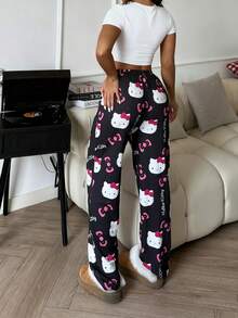 SANRIO 2件套Hello Kitty印花女式短袖上衣+松紧腰直筒裤睡衣套装 - 白色 - 查看 6