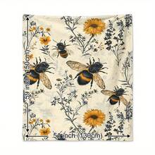 Bee And Wildflower Themed Flannel Throw Blanket - 100% Polyester Knitted Quilted Blanket With Digital Print - All Season Cozy Bedding Perfect For Napping, Camping, Travel - Ideal Gift For Friends And Family, Cozy Flannel Blanket - Multiple Sizes Available, Ultra Soft For Sofa/Bed, Winter Necessity - 彩色 - 查看 6