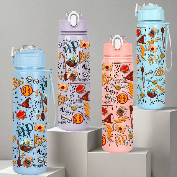 Harry Potter 1pc Harry Potter Magical Elements Pattern Sports Water Bottle, Multi-Color Leak-Proof Plastic Cup Suitable For Gym And Travel Activities, Perfect Christmas Gift