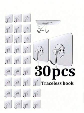 10pcs Seamless Wall Hooks, Nail-Free Wall Hanging, Strong Adhesive Hooks, Glue Stick Wall Hooks, Self-Adhesive, Transparent, Removable, Waterproof, Rust-Proof, Suitable For Kitchen, Bathroom, Living Room, Halloween, Christmas