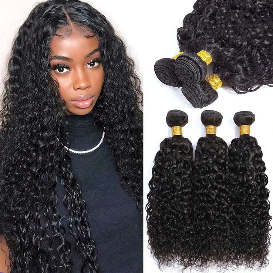 12A Brazilian Curly Bundles Human Hair 20" 22" 24" 300g Brazilian Virgin Kinky Curly Human Hair 3 Bundles Real 100% Unprocessed Virgin Remy Hair Weave Bundle Natural Color - Natural Black - 查看 1
