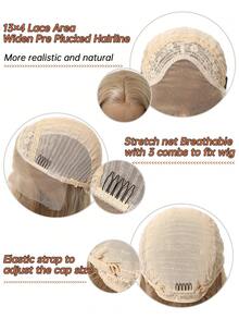 [Velvet Locks]New 13*4 Glueless Front Lace Wig, 12 Inch Flaxen Gold Short Straight Hair, Fashionable Women's No Bangs Pre-Trimmed Heat-Resistant Synthetic Hair, Soft And Smooth, Suitable For Beginners, Daily Wear, Y2K Style, Party, Cosplay, Dance, Travel, Holiday - 亞麻金 - 查看 10
