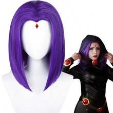 QY- Short Purple Anime Cosplay Wig Dark Purple Straight Bob Wigs + Red Gem + Wig Cap 14'' Synthetic Hair For Women Halloween Costumes Party -3788 - 14 深紫色 - 查看 1