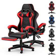 GartistGo Height Adjustable Gaming Chair With Footrest And Lumbar Cushion - Black and Red - View 8