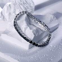 MDFUN 18K白金镀层黑色立方氧化锆网球手链，4毫米立方氧化锆吊坠手链，男女通用 - 黑色 - 查看 4