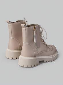 DareSee 2025秋冬新款春秋季女士厚底靴，白色侧拉链圆头短靴，英伦风机车靴，女士圣诞礼物靴