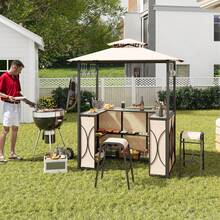 3 PCS Patio Bar Set W/ Tempered Glass Bar Table Metal Storage Shelves For Garden - 預設 - 查看 6