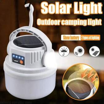 LED Solar Camping Light, Solar Bulb Lanterns, USB Rechargeable, Portable, Waterproof, Outdoor Night Flashlight, BBQ Hanging Emergency Lamp