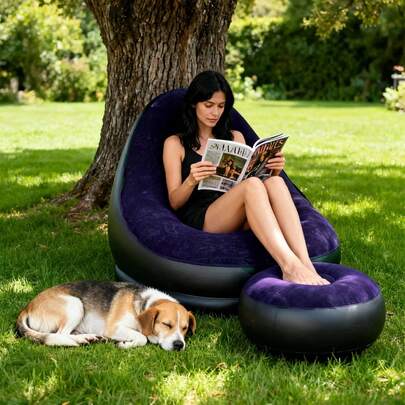1pc Thick Purple Inflatable Sofa And Footrest, Providing Comfort And Durability For Indoor Decor. Suitable For Bedroom, Living Room And Leisure Spaces. High-Quality Material Ensures Long-Term Use.