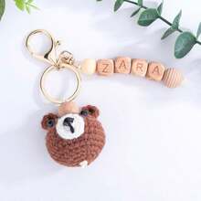 1pc Customized Plush Animal & Wooden Bead Letter Keychain, Deer/Lion/Bear/Elephant/Fox/Koala, Star Fur Ball Personalized Bag Charm, Name Tag, Unique Handmade Gift