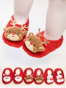 1 Pair Children's Christmas Series Socks, Red Non-Slip Dot Toddler Socks With Santa Claus, Christmas Tree, Christmas Star Patterns, Skin-Friendly Breathable Soft, Available In Boat Socks Or Floor Socks, Suitable For New Year Celebration Gatherings And Parties - Multicolor - View 9