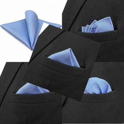 Mens Pocket Square Solid Color Plain Blue Red Grey Large For Suit