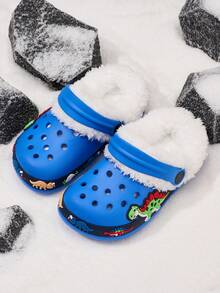 1 Paar Jungen Cartoon Dinosaurier Thermisch gefütterte, warme und bequeme Lässig Slip-On Hausschuhe, geeignet für den Winter, Blau - Königsblau - Übersicht 4