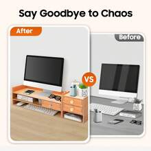Wood Computer Monitor Stand With Lock Computer Laptop PC Stand Desk Organizer For Office/Study, Space-Saving Monitor Riser With Phone Holder, Easy Installation - View 4