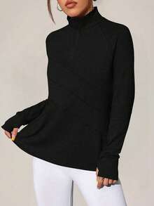 Damen Schwarze Jacke mit Reißverschluss am Stehkragen, Slim Fit, Longline, Retro minimalistischer Streetwear Pullover, lässige Outdoor Mode, Vintage Chic Mantel