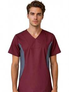 SOULMATE Men's Medical Scrub Top With Side Color Highlight - Pink - View 10