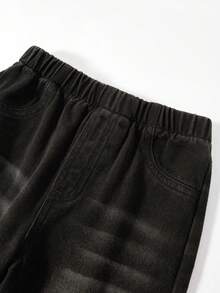 1pc Girls Fashion Casual Black Ripped Straight Leg Vintage Versatile Denim Jeans - Black - View 3