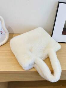 New Fluffy Handbag, Fashion Large Capacity Versatile Shoulder Tote Bag, Soft & Cute Large Capacity Shoulder Bag, Furry Bag , Cute - Beige - View 2