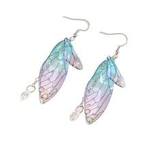 A Pair Of Fairy Gradient Earrings, Cicada Wing & Butterfly Hook Design For Date Night Gift Exchange Chic Elegant Women Jewelry Bridal Shower Spring Summer - 白K - 查看 5