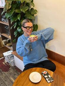 Jersey holgado y suave de estilo europeo y americano para mujer, de color azul, informal para otoño/invierno