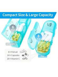 Travel Pill Box, Portable Daily Pill Case, Compact Weekly Travel Pill Box, Portable Pocket Pill Box, Vitamin Fish Oil Divided Pill Box, Can Hold Vitamins, Cod Liver Oil, Travel Essential, Back To School - Multicolor - View 3