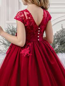 酒红色蝴蝶结刺绣薄纱优雅派对圣诞礼服,公主裙,适合女孩生日派对、宴会、晚宴、花童、伴娘、婚礼、感恩节、毕业典礼等场合。 - 酒紅色 - 查看 5