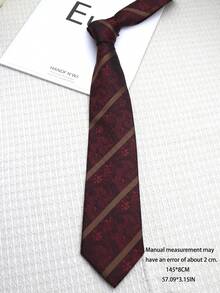 1条酒红色佩斯利花纹手工男女通用领带，适合休闲、商务、街头风、日常、派对、婚礼等场合。