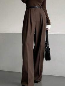 Straight Leg Suit Pants - Cà phê nâu - Xem 2