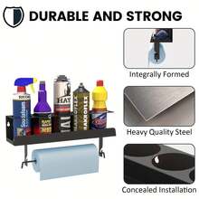 Multi-Purpose Wall-Mounted Metal Utility Shelf With Spray Can And Paper Towel Holder, 2-In-1 Paint Can Storage Rack For Various Room Types