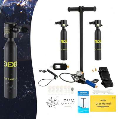 HOHOBLA Mini Scuba Tank With Pump, Oxygen Underwater Breathing Device, Manual Scuba Diving Tank For Swimming, Diving, Portable Lung Diving Tank, Underwater Breathing Mini Diving Tank Diving Equipment Support [Gift For Holiday Party Vibes]