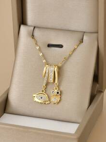 1 chiếc vòng cổ thép không gỉ hình học Cubic Zirconia thời trang dành cho nữ, thích hợp để đeo hàng ngày, có hình sao biển, vỏ sò, dấu chân, hoa 8 cánh, bướm, hoa sen, ngôi sao 8 cánh, hoa hướng dương, huy hiệu tiền xu, trang sức tông vàng, vòng cổ mạ vàng chất lượng cao, phụ kiện vàng dành cho nữ, quà tặng Halloween, quà tặng Giáng sinh - Mắt cú - Xem 4