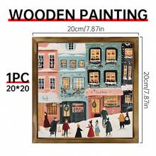 1pc 2D Flat Winter Themed Wooden Wall Art - Snowy Town Scene With Holiday Atmosphere, Christmas Festive Wall Decor, Charming Rural Landscape, Holiday Living Room Decoration - Wood Panel Painting-square - View 2