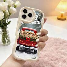 1PC Phone Case ,  Christmas Truck Puppies Snow Red , Stylish Phone Case, Phone Decoration, All-around Lens Protection, Creative Small Gift, Funny Gift for Boys and Girls