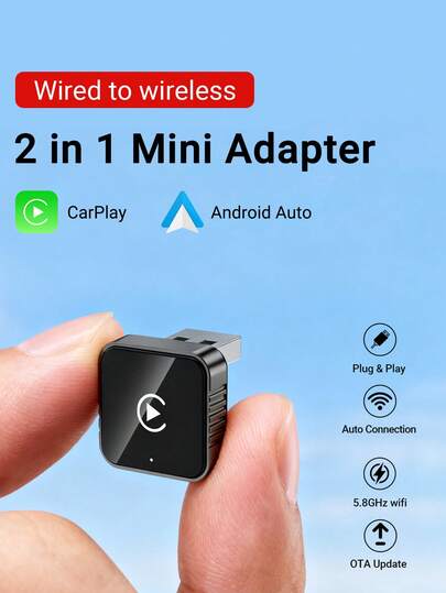 Acodo Acodo Nueva Mini Caja Carplay Ai, Carplay inalámbrico y Android 2 en 1 Carstereo, de cableado a inalámbrico, con función, con WiFi 5 de 2.4-5.0 GHz, un receptor de Carplay para automóviles elegante y portátil. Adecuado para el 99% de los automóviles equipados con funciones de CarPlay y Android por cable