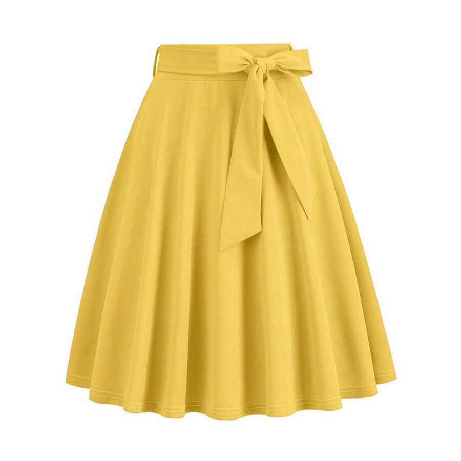 Cosplay Costume,Women's Midi Skirt,Cinched Waist,Flare Skirt,Party Gathering Stage Costume,Stage Outfit - 黃色 - 查看 1