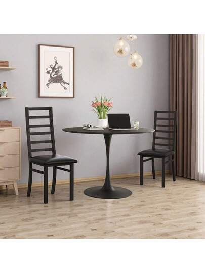 Set Of Metal Dining Chairs, Steel Legs PU Leather Seats, Armless High Back Kitchen, Living Room, Grijs view 5