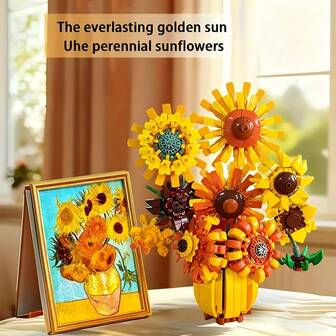 1000 Stücke ABS Kleinpartikel 3D Puzzle Sonnenblume & Vase Set, Ewige Sonnenblume Bauklötze, kreative Heimdekoration, Geschenk für Paare zum Geburtstag/Jahrestag, DIY Handarbeit, Muttertags Blumen, Weihnachten Ewige Blume
