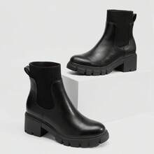 Athlefit Christmas Winter Womens Chunky Chelsea Boots Platform Lug Sole Ankle Boots - 黑色 - 查看 3