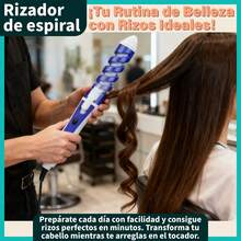 1 Rizador de Espiral Azul y Blanco con Mango Anticaliente y Estilo Duradero para Estilo de Cita de Mujeres - Tipo de Enchufe A USA (110-127V) - Ver 2