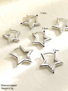 6pcs/Set High Quality Copper Metal Pentagram Hoop Earrings, Women Fashion Casual Sports Business Matching Pentagram Earrings Jewelry Set - 銀色-6件 - 查看 3