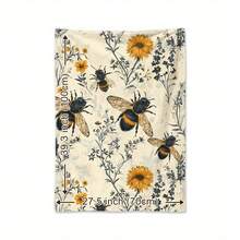 Bee And Wildflower Themed Flannel Throw Blanket - 100% Polyester Knitted Quilted Blanket With Digital Print - All Season Cozy Bedding Perfect For Napping, Camping, Travel - Ideal Gift For Friends And Family, Cozy Flannel Blanket - Multiple Sizes Available, Ultra Soft For Sofa/Bed, Winter Necessity - 彩色 - 查看 4