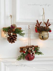 Campana de Navidad, Cuerno, Lazo, Piña, Campana Mixta Adorno, Decoración del árbol de Navidad Colgante, Ventana, Decoración del Tirador de la Puerta, Decoración Navideña, Regalo de Navidad, Adecuado para la Decoración del Hogar Navideño, Ambientación Navideña, También se Puede Regalar a Amigos - Multicolor - Ver 4