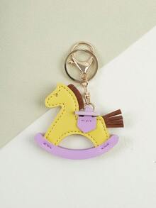 1pc Leather Charm Keychain With Swinging Horse Decoration, Cute Animal Jewelry Accessory For Bags, School Christmas Gift Ideas Bag Accessories Lanyards With Id Holder Car Accessories Bag Charms