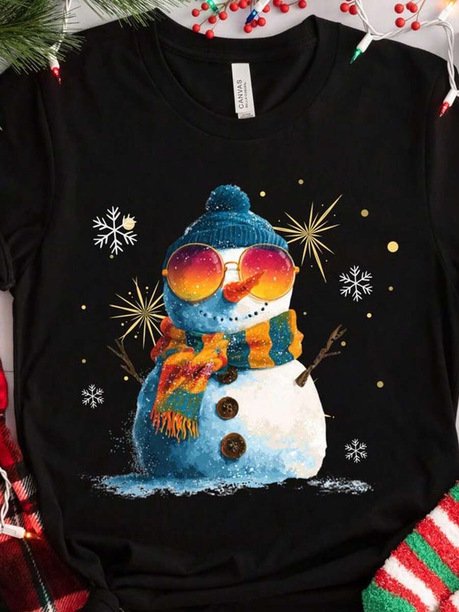 Christmas Snowman Sweatshirt_ Unisex Holiday Shirt - 黑色 - 查看 1