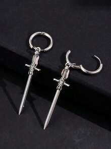 1Pair Gothic Vintage Sword Alloy Earrings Women Man Fashion Cool Punk Rock Party Jewelry Accessories Fantasy Ear Hooks - 銀色 - 查看 12