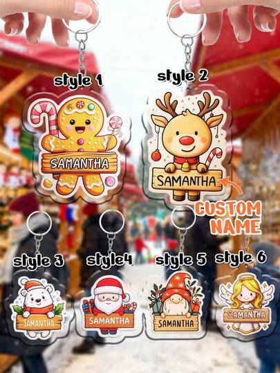 1PC Custom Acrylic Xmas Keychain – Add Name/Message, Double-Sided Gingerbread-Man & Reindeer Print, Stocking Stuffer, Perfect For Christmas, New Year, Winter Birthday, Classroom Exchange, Teacher Appreciation, Office Secret-Santa & Family Gift