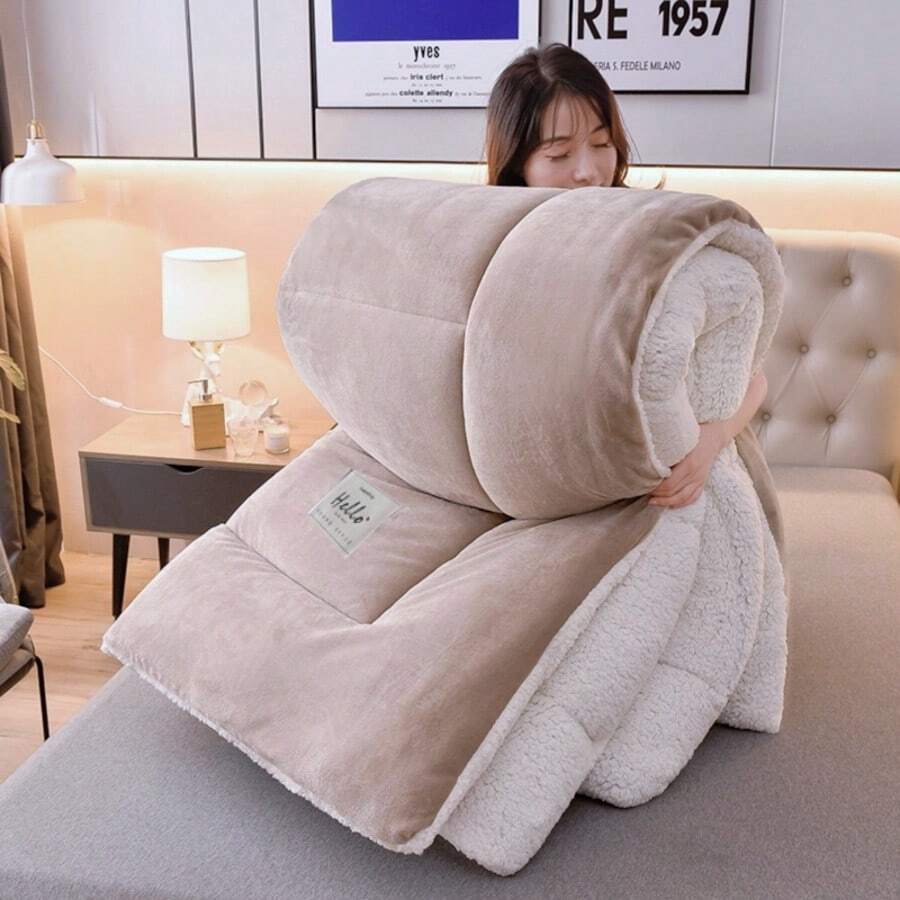 Edredón de invierno grueso y lujoso - Relleno de microfibra ultra suave, edredón acolchado de unicolor para todas las estaciones, lavable a máquina - Perfecto para dormitorio, hotel y habitación de invitados (Funda de almohada no incluida) - Camel - Ver 1